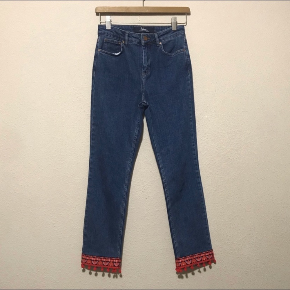 Boden Blue Cambridge Pom Pom Jeans Size 2 R - Picture 3 of 8